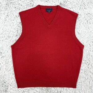 Club Room Sweater Vest Men's L Red 100% Fine Cashmere V Neck‎ Old Money